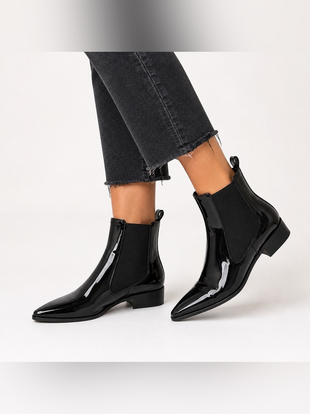 Zara Trafaluc Black Patent Chelsea Ankle Boots Women's pointed toe size 36 US 6